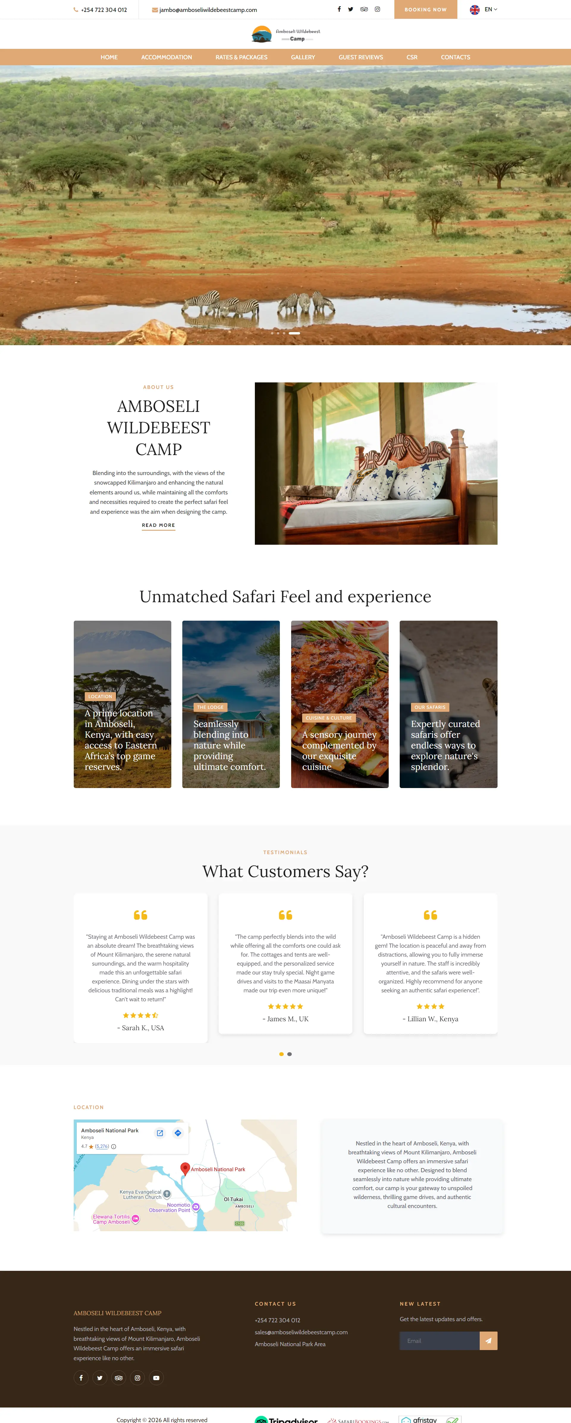 Website preview for Amboseli Wildebeest Camp